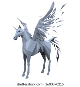 Low poly horses.made on white background with two wings and one horn like pegasus