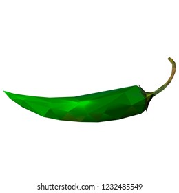 Low poly hot cayenne pepper. Vector polygonal illustration isolated on white background. Triangulation geometric style of a green chilli pepper.