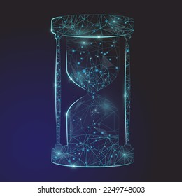 low poly hourglass in a futuristic style, concept for time counting down or time limit made from geometric shapes and stars.