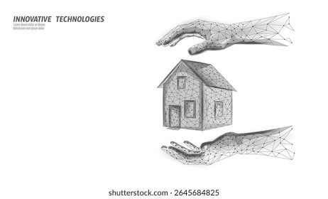 Low poly house protection hands. Polygonal home secure investment real estate. Insurance construction family safety housing. Geometric monochrome background vector