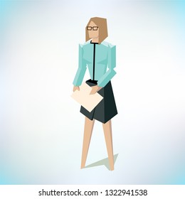 Low poly hr employer. Can used for web page, banner, presentation. Job interview. Human resources. Recruitment agency. Vector illustration.