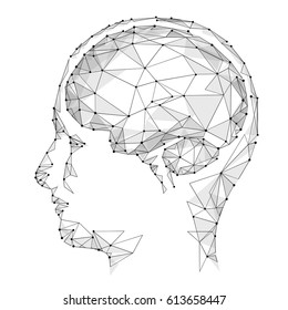 Cabeza macho cerebral humana baja polilla. Tecnología de visión cara a cara innovación ideas creativas problema solución concepto vectorial