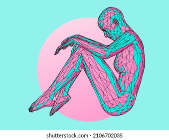 Humano de polos bajos en una pose fetal. Ilustración vectorial 3D.