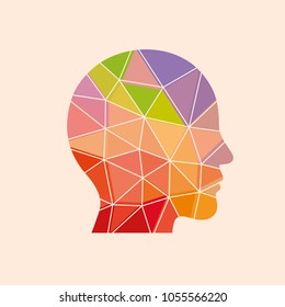 Low poly human head on the white background. Vector illustration