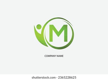 Low poly human with letter M logo design concept template