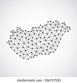 Low poly Hungary map illustration. Point and geometrical form, structure line comunication concept