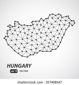 Low poly Hungary map illustration. Point and geometrical form, structure line communication concept