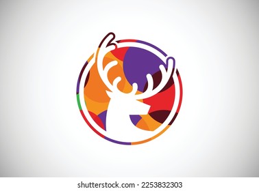 Plantilla de diseño de logotipo de caza de polos bajos, club de caza, logotipo de cabeza de ciervo