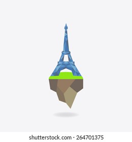 Low Poly icon city - Paris, the Eiffel Tower. Vector illustration. 