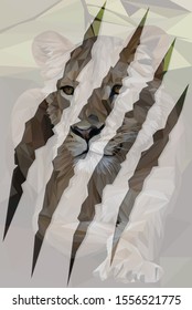 Low poly illustration of an African Lioness inside of the shape of its claw marks
