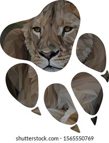 Low poly illustration of an African Lioness in the shape of a paw