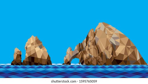 low poly illustration of the arch at cabo san lucas, baja california sur, mexico