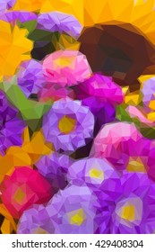 Low poly illustration background of beautiful colorful multicolored autumn flowers