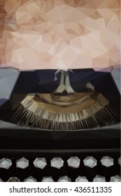 Low poly illustration black vintage typewriter with empty aged and stained page