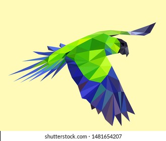 Low poly illustration of blue and green parrot
