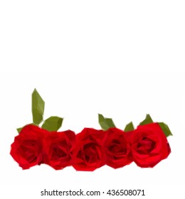 Low poly illustration border of red roses