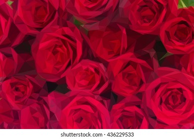 Low poly illustration bouquet of dark red luxury roses close up