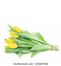 Low poly illustration bunch of yellow tulip flowers