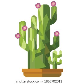 Low poly illustration of cactus tree with flower and pot. Gradient, polygonal.