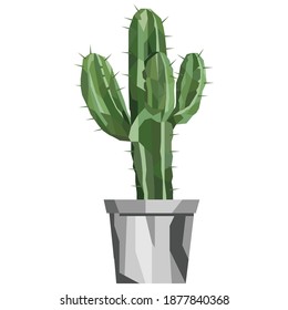 Low poly illustration of cactus tree with flower and pot. Gradient, polygonal.