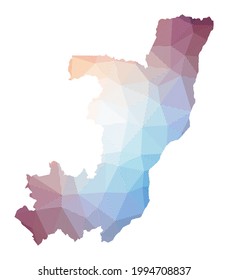 Low poly illustration of the country Congo. Geometric design with stripes. Technology, internet, network concept. Vector illustration.