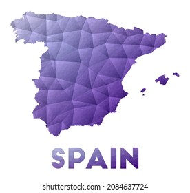 Low poly illustration of the country of Spain. Purple geometric design. Polygonal vector illustration.