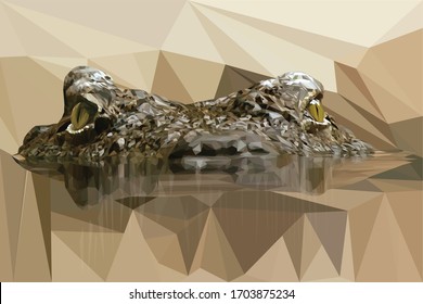 Low poly illustration of a crocodile head in water