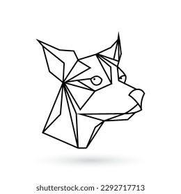 Low poly illustration of a geometric dog head with black and white polygonal lines