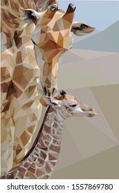 Low poly illustration of a giraffe and his child