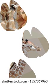 Low poly illustration of a giraffe and his child inside of the shape of their hoof prints