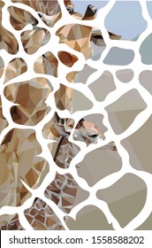 Low poly illustration of a giraffe and his child inside of the shape of their fur pattern