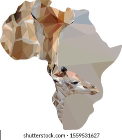 Low poly illustration of a giraffe and his child inside of the shape of Africa