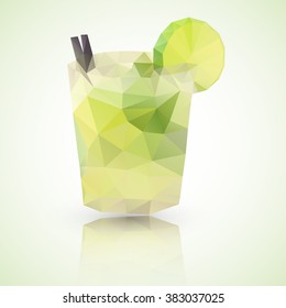 Low poly illustration of a glass of Caipirinha or Caipiroska cocktail drink. made with vector triangles