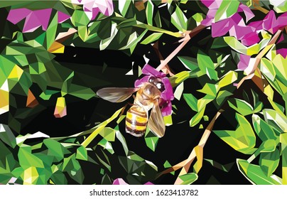 Low poly illustration of a honey bee