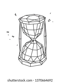 Low poly illustration of an hourglass. Vector. Outline drawing. Retro style. Background, symbol, emblem for the interior. Business metaphor.