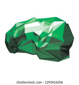 Low poly illustration of a human brain, green on white background