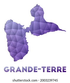 Mapa de Grande-Terre. Baja ilustración policial de la isla. Diseño geométrico púrpura. Ilustración vectorial poligonal.