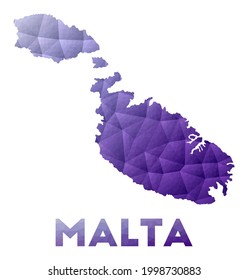 Low poly illustration of the island of Malta. Purple geometric design. Polygonal vector illustration.
