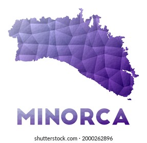 Low poly illustration of the island Minorca. Purple geometric design. Polygonal vector illustration.