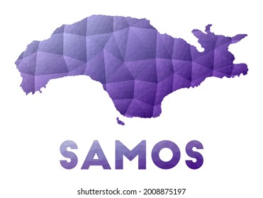 Low poly illustration of the island Samos. Purple geometric design. Polygonal vector illustration.