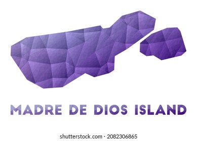 Low poly illustration of Madre de Dios Island. Purple geometric design. Polygonal vector illustration.