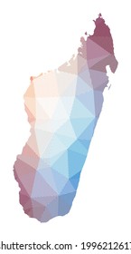 Mapa de Madagascar. Baja ilustración policial del país. Diseño geométrico con rayas. Tecnología, Internet, concepto de red. Ilustración vectorial.