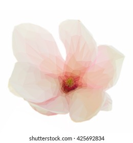 Low poly illustration one blooming pink magnolia flower