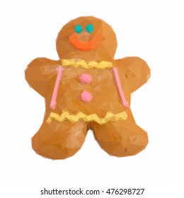 Low poly illustration one Gingerbread man on white background