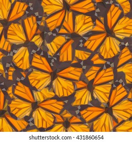Low poly illustration Orange monarch butterfly close up natural background