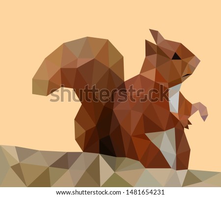 Low poly illustration of origami squirrel