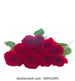 Low poly illustration pile of vivd red roses isolated on white background