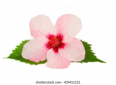Low poly illustration of pink hibiscus flower