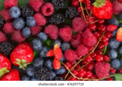 Low poly illustration ripe of fresh berries close up background