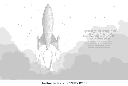 Low poly illustration of a rocket taking off, a symbol of a promising new business company
